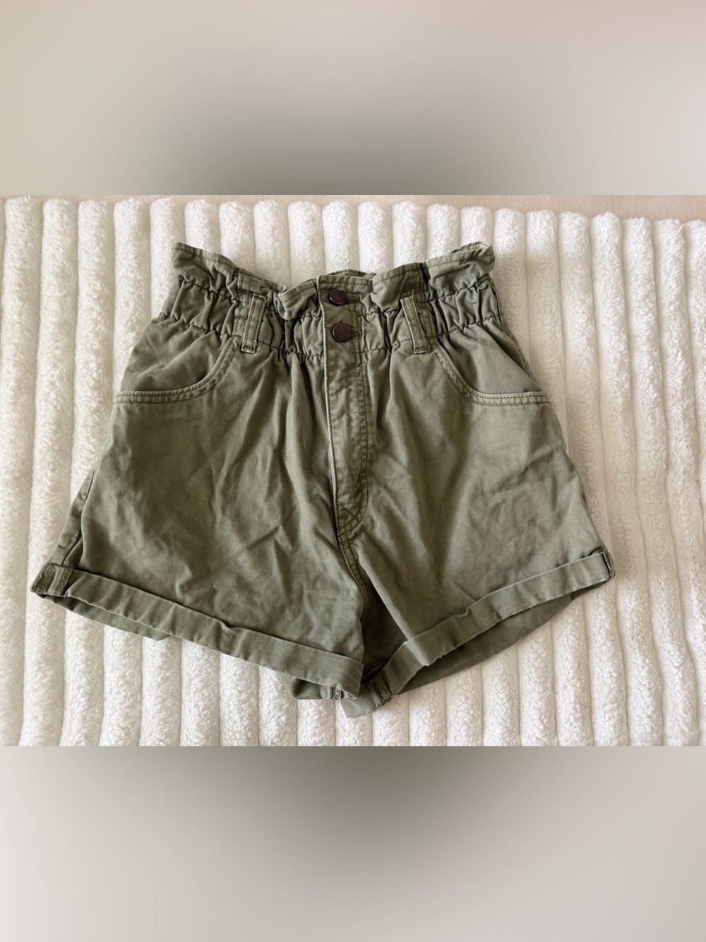 Abercrombie & Fitch Olive High-Waist Paperbag Shorts